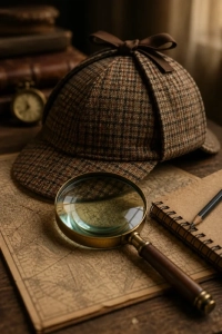Magnifying glass and detective's hat