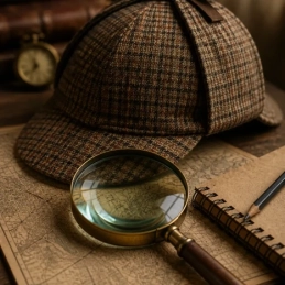 Magnifying glass and detective's hat