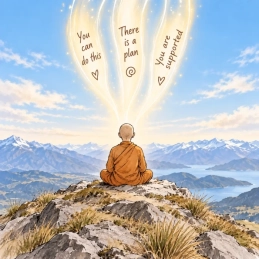 Monk on the top of a mountain